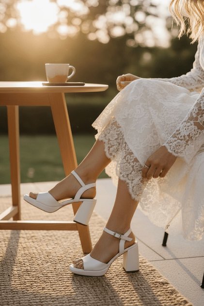 Rochie de mireasă albă fancy, pentru petrecere de logodnă, bal de absolvire (toc de 9 cm) pantofi casual cu toc cu platformă