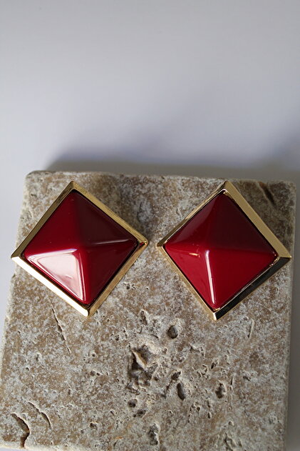 Burgundy Square Retro Earrings