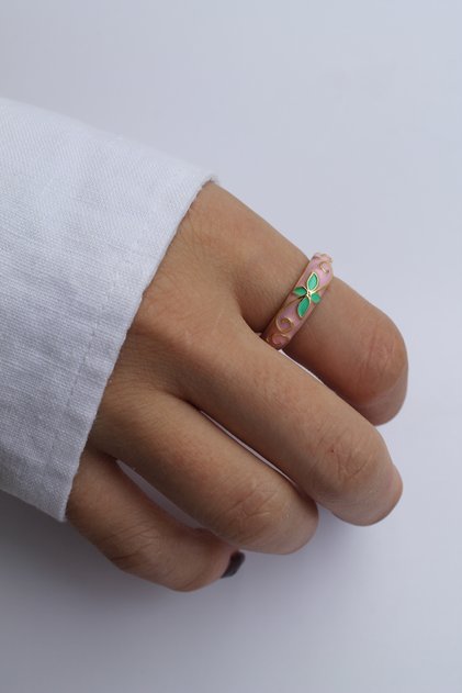 Vintage Flower Motif Colored Enamel Ring