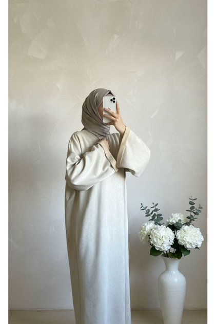 Cream Hijab Suede Dress