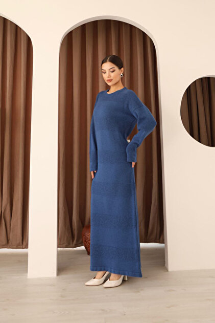 bacc Blue Long Sleeve Maxi Size Knit Dress- Trendyol bacc Blue Long Sleeve Maxi Size Knit Dress- Trendyol