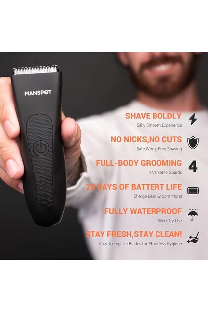Electric Body Hair Trimmer - Groin Trimmers for Men, Ball Trimmer Pubic Shaver, Kit with 4 Guard, Re