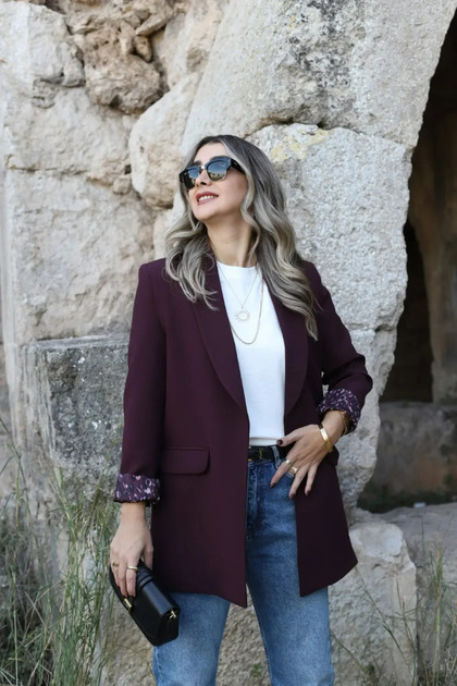 shawl collar blazer with leopard print cuffs