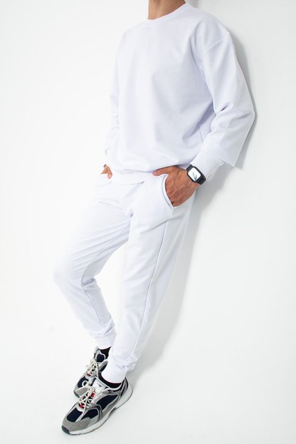 Men's Crew Neck White Two Thread Tracksuit Set