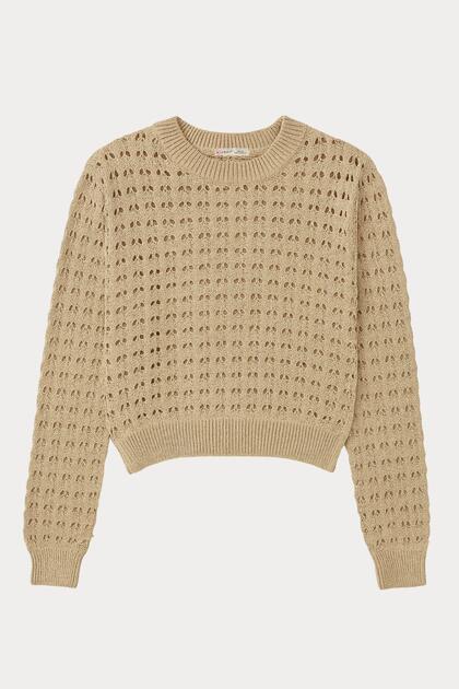 6832 Women's Openwork Crop Knit Sweater Camel