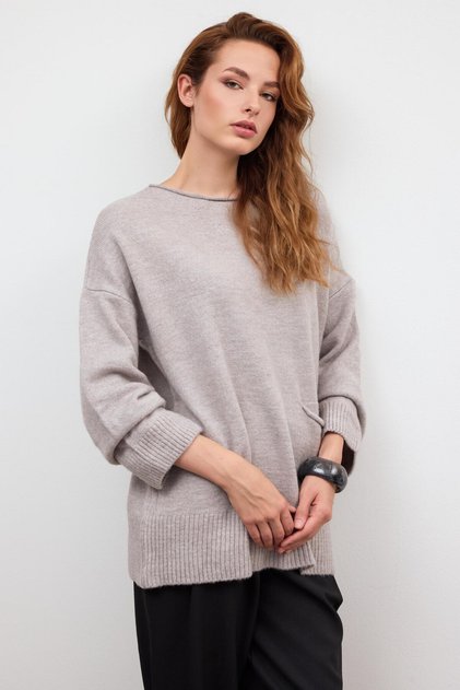 Mink Pocket Detailed Oversize Knit Sweater