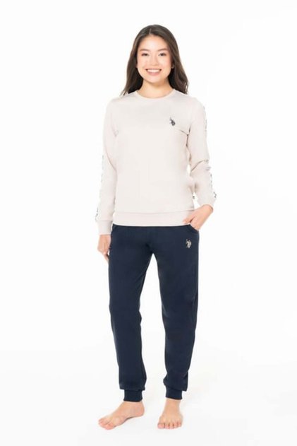 Women's Crew Neck Long Sleeve Pajama Set Comfortable Fabric with Banded Legs