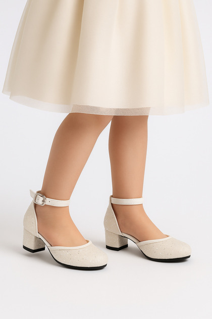 Cream Children's Heeled Evening Dress Shoes