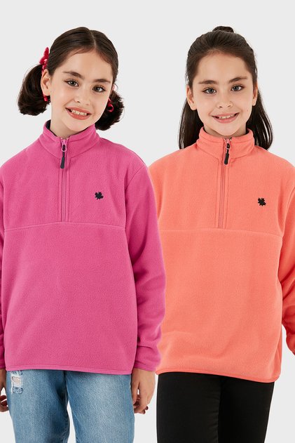 Soft Textured Zippered Stand Collar Ribbed 2-Pack Fleece Children's Polar