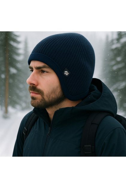 Beanie with Ear Covers Detail