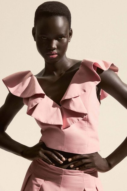 Flounce-trimmed top