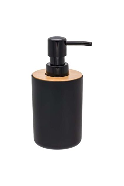 Dozator din Plastic Negru cu Capac de Bambus pentru Sapun Lichid 315ml