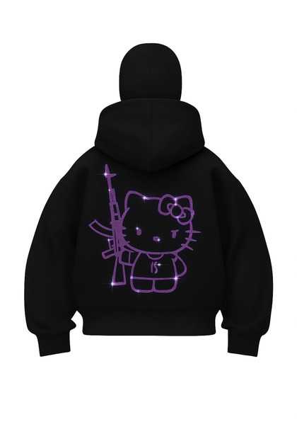 Kitty Glitter Stone Masked Hooded Oversize 3 Thread Cardigan