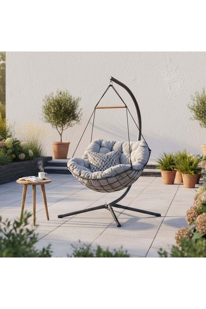 Loria One-Seater Swing Chair - Walnut/Grey - Stylish Outdoor Living with 1 Year Warranty