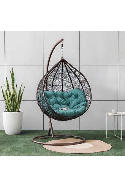 Alfa 1-Seater Swing Chair - Green Outdoor Swing with Cushion, 1 Year Warranty, Durable Polyester