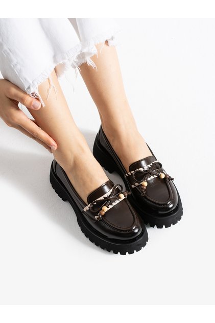 Hollow Brown Bow Detailed Women's Loafer