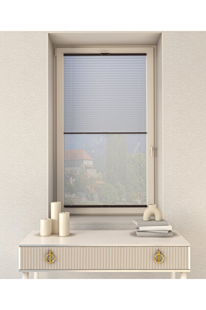Gri Gece-Gündüz Plise Çiftli Sistem PVC - Cam Balkon Perdesi - Ofis Perdesi - Salon Perdesi