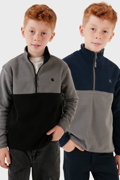 Soft Textured Half Zip Color Block Stand Collar 2-Pack Fleece Children's Polar 5905004S2