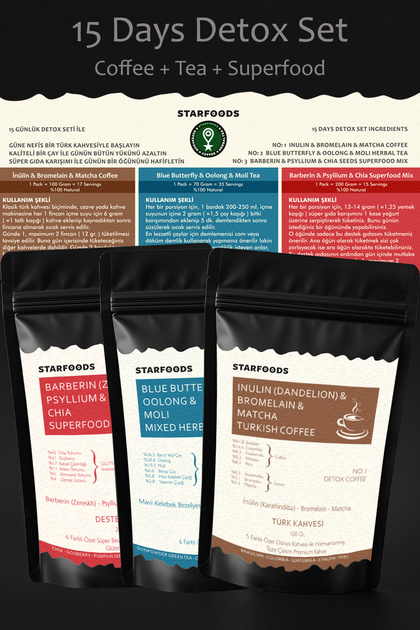 STARFOODS 15 Days Detox Set Coffee + Tea + Superfood İnülin