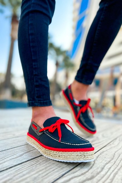 Ch311 Espadril Men's Casual Lace-Up Straw Sole Knitwear Classic Shoes Tht - Black/Red