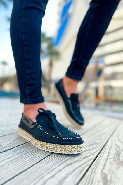 Ch311 Espadril Men's Casual Lace-Up Straw Sole Knitwear Classic Shoes Tht - Black