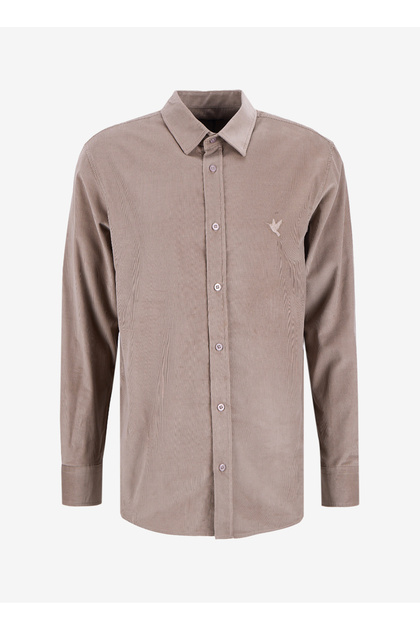 Slim Fit Gömlek Yaka Düz Vizon Erkek Gömlek F5WM-GML 2378