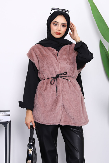 Dusty Rose Pocketed Plush Fur Vest