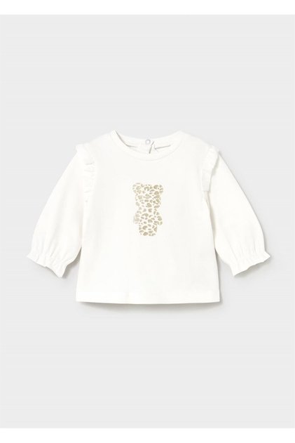 Baby Girl Printed Long Sleeve T-Shirt Ecru 2055