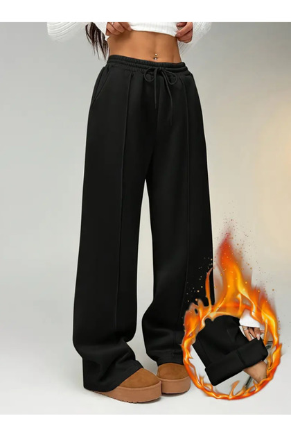 Black Winter Wide-Leg Sweatpants-Oversized Plus Size Sportswear Quality Stretchy Comfortable Fabric