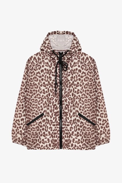 Patterned Hooded Raincoat Brown