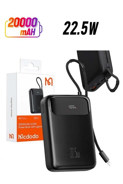 MC-3710 Digital 20000mAh 22.5W Power Bank With Lighting Cable