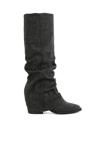 Women Fold-Over Slouchy Denim Boot in Black