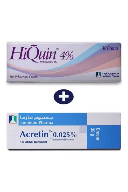 مجموعة العناية بالبشرة من جامو فارما مع كريم أكريتين وحمض التريتينوين 0.025% 30 جرام + كريم هاي كوين 4% برو للبشرة الحساسة