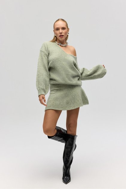 Fusta mini din tricot verde Nordis Volanlı