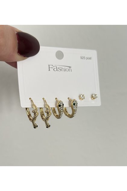 Yeşil göz yılan 6lı 925 gümüş küpe