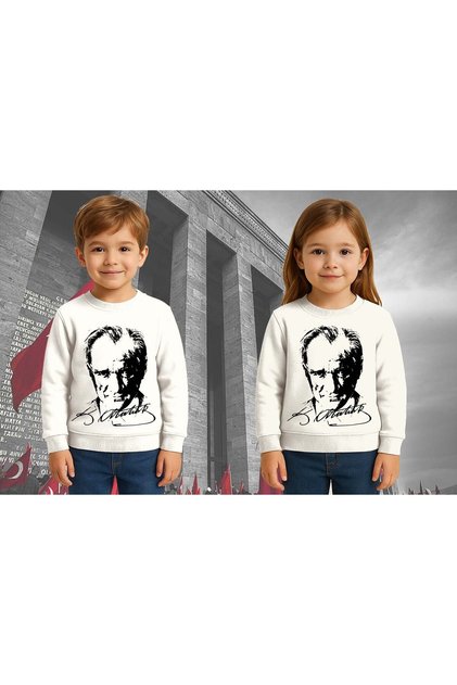Unisex Crescent and Star 19 May 29 October 23 April 10 November Atatürk Children's 3 Thread Raised Sweatshirt