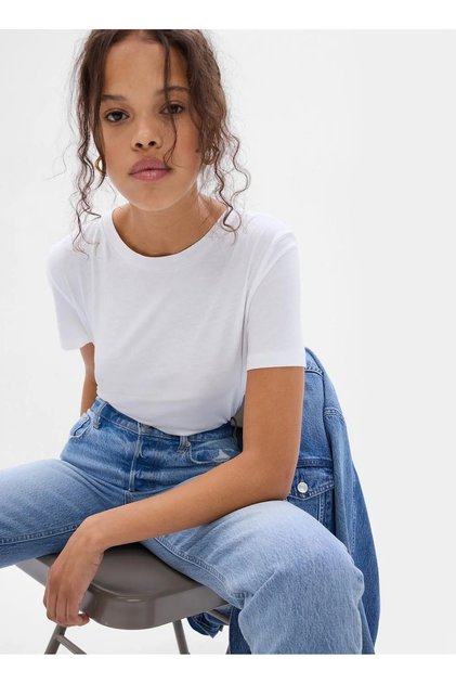 Weißes Damen-T-Shirt mit Rundhalsausschnitt 795346