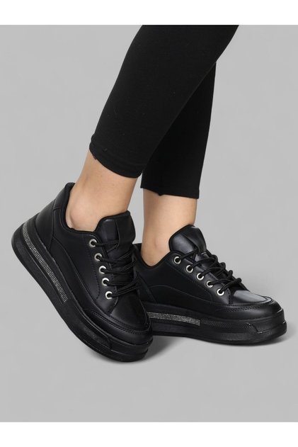 Women's High Sole Lace-Up Stone Patterned Comfortable Sports Shoes Casual Sneakers