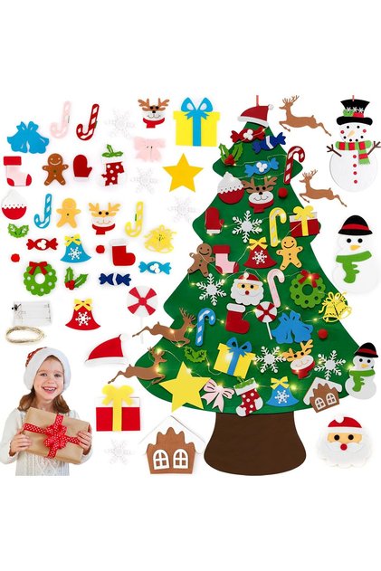 Jucarie decorativa de Craciun din pasla DIY cu lumini LED, 70x100 cm, ecologica