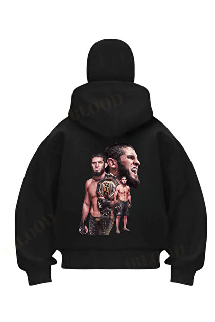 1blood Siyah Islam Makhachev Baskılı Kar Maskeli Unisex Sweatshirt