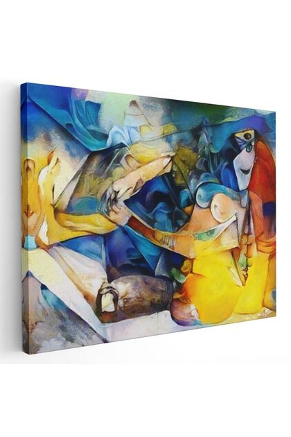 Tablou pictura ulei stil cubism forme abstracte, multicolor, cod 1445