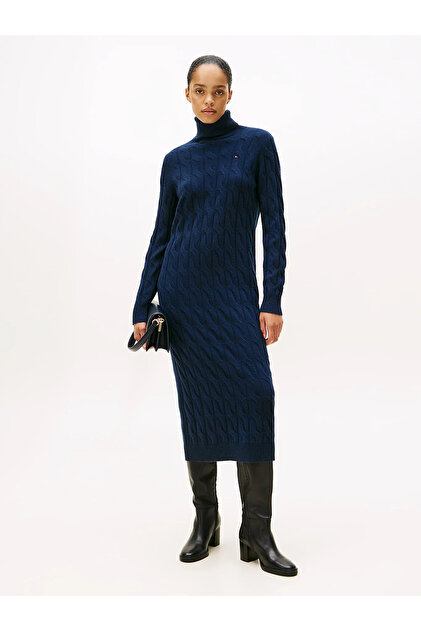 royal blue puffy dress Ramy Brook Linda Wool Blend Sweater Midi Dress in Navy