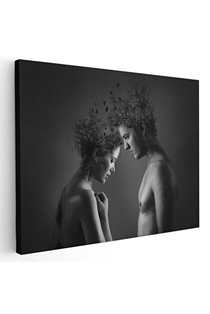 Tablou conceptual cuplu cu ramuri si pasari pe cap, cod 4358
