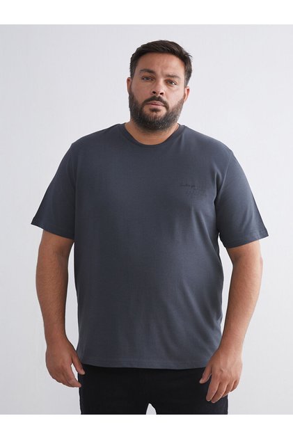 Anthracite Large Size Printed Combed Cotton Men's T-Shirt from Plus-Store