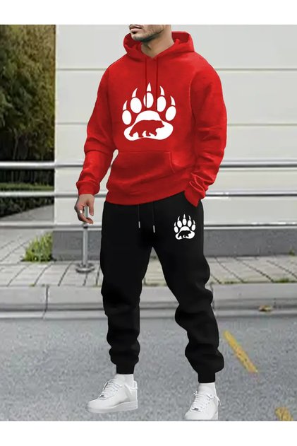 Set de trening pentru bărbați Bear Claw cu imprimeu cu glugă
