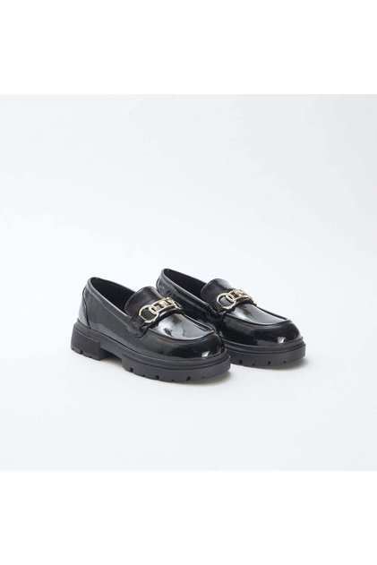 Patent loafers with gold-coloured buckle BLACK