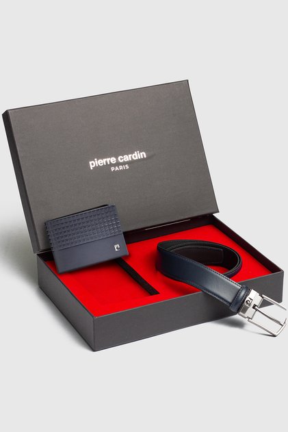-Set 7- 100% Genuine Leather Special Gift Boxed Groom Belt Wallet Dowry Set Dark Blue