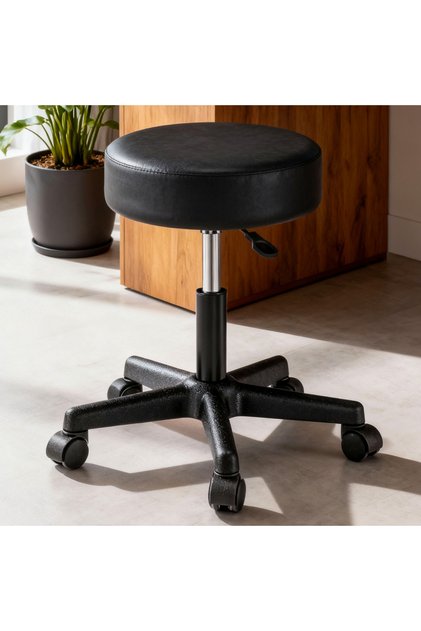 ® Scaun rotativ cu roți, ergonomic, fără spătar, 48 x 48 x 46-60 cm, negru