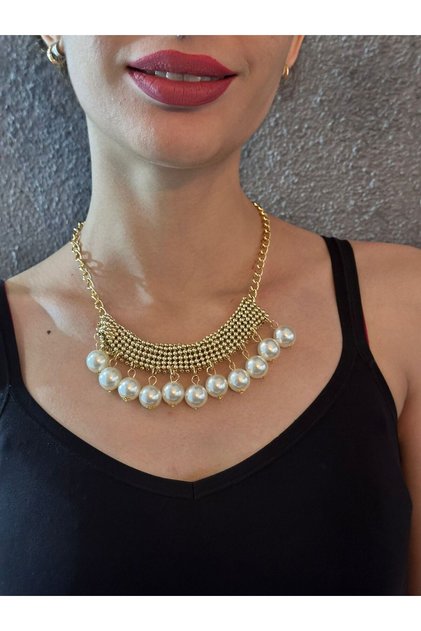Pearl Beaded Design Women's Necklace 22 cm