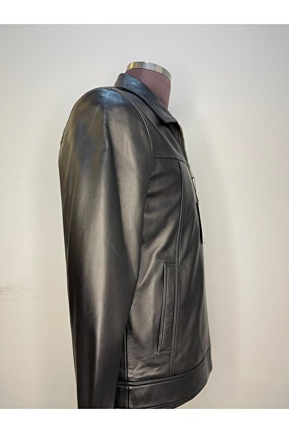RIOTELLI Polo Collar Zippered Genuine Leather Men's Jacket- Trendyol